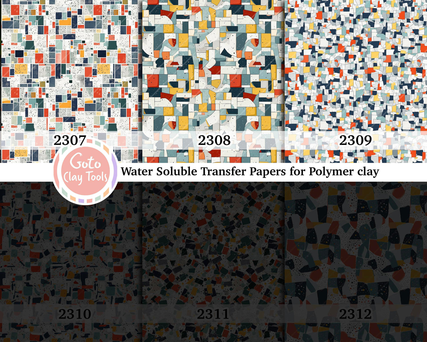 Water soluble Transfer paper for polymer clay, Abstract Mosaic pattern, polymer clay image transfers, magic transfer paper