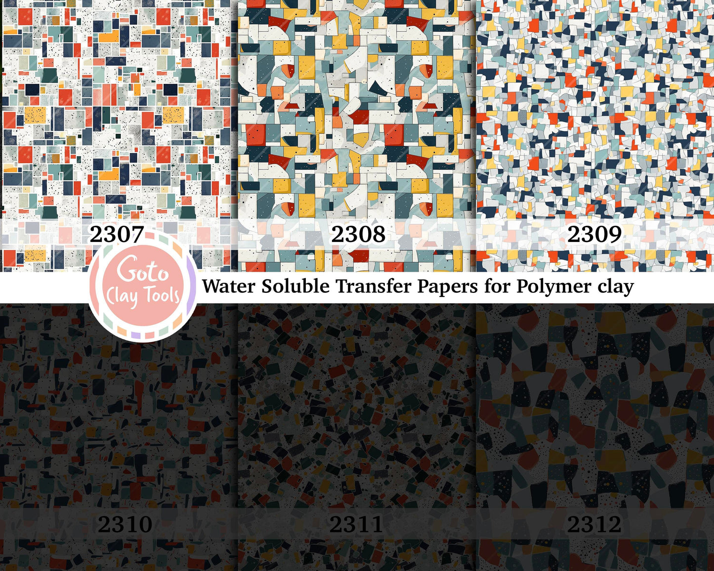 Water soluble Transfer paper for polymer clay, Abstract Mosaic pattern, polymer clay image transfers, magic transfer paper