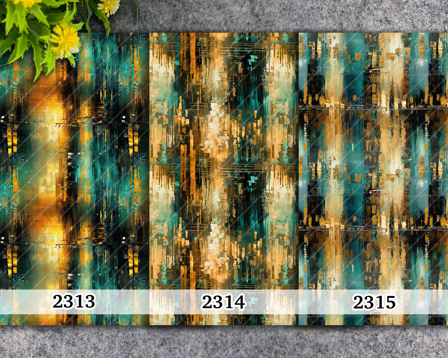 Water soluble Transfer paper for polymer clay, Teal and gold abstract pattern, polymer clay image transfers, magic transfer paper