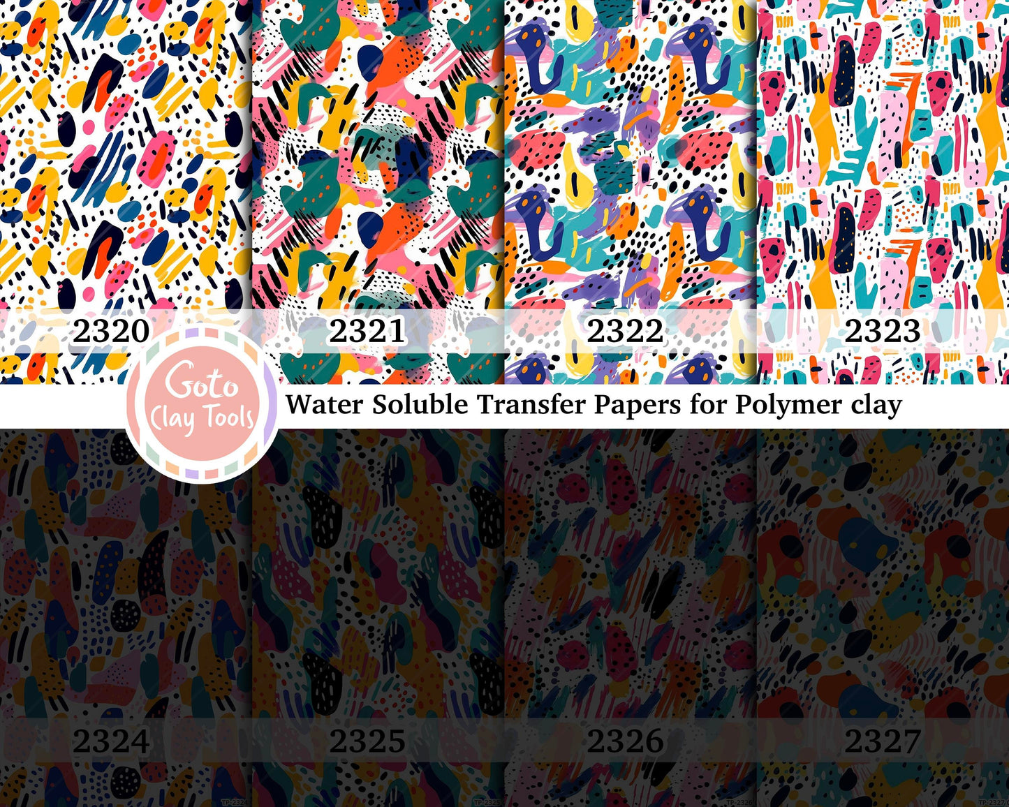Water soluble Transfer paper for polymer clay, Colorful abstract pattern, polymer clay image transfers, magic transfer paper
