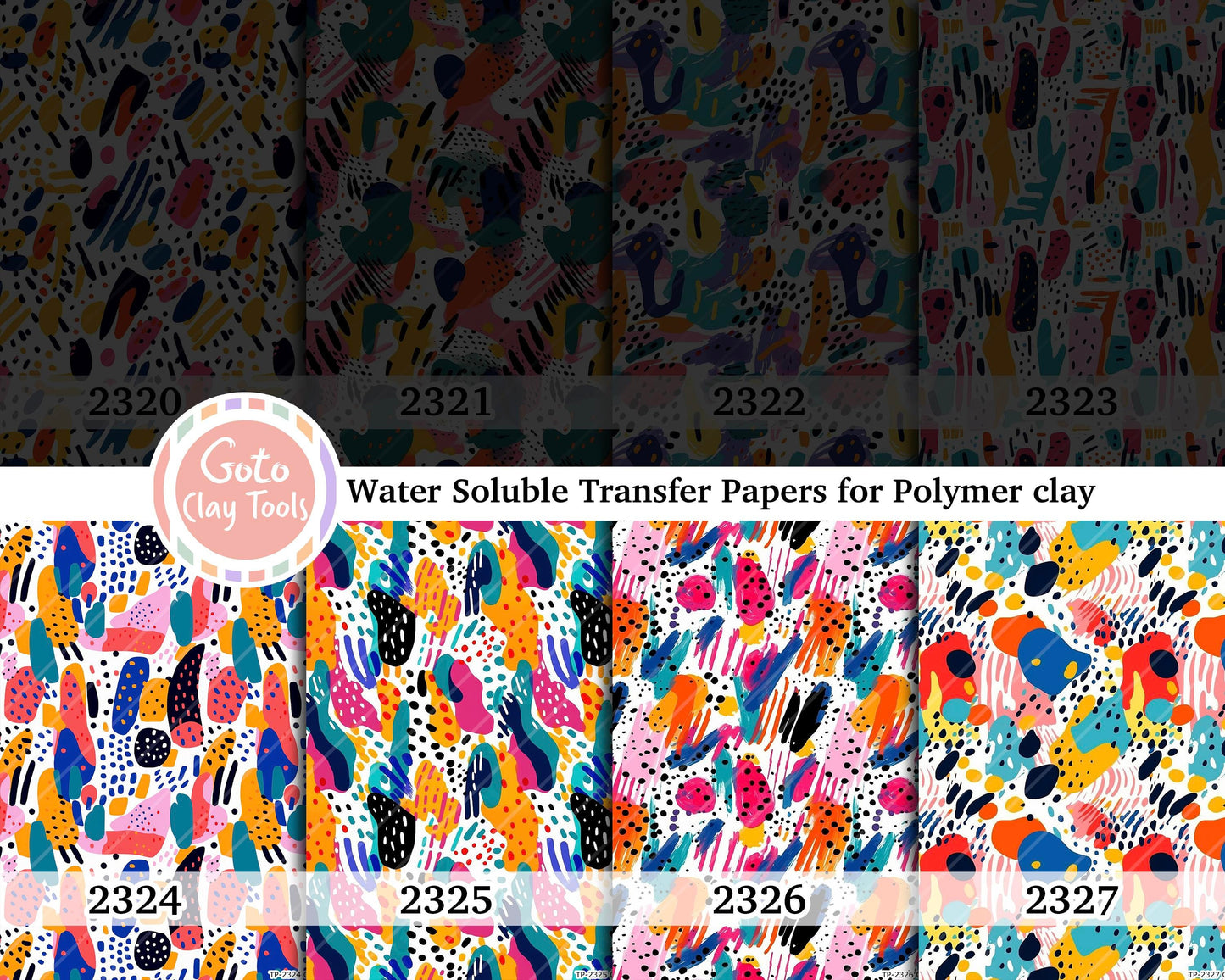 Water soluble Transfer paper for polymer clay, Colorful abstract pattern, polymer clay image transfers, magic transfer paper