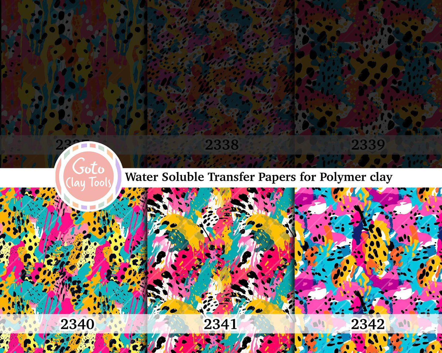 Water soluble Transfer paper for polymer clay, Abstract colorful splashes pattern, polymer clay image transfers, magic transfer paper