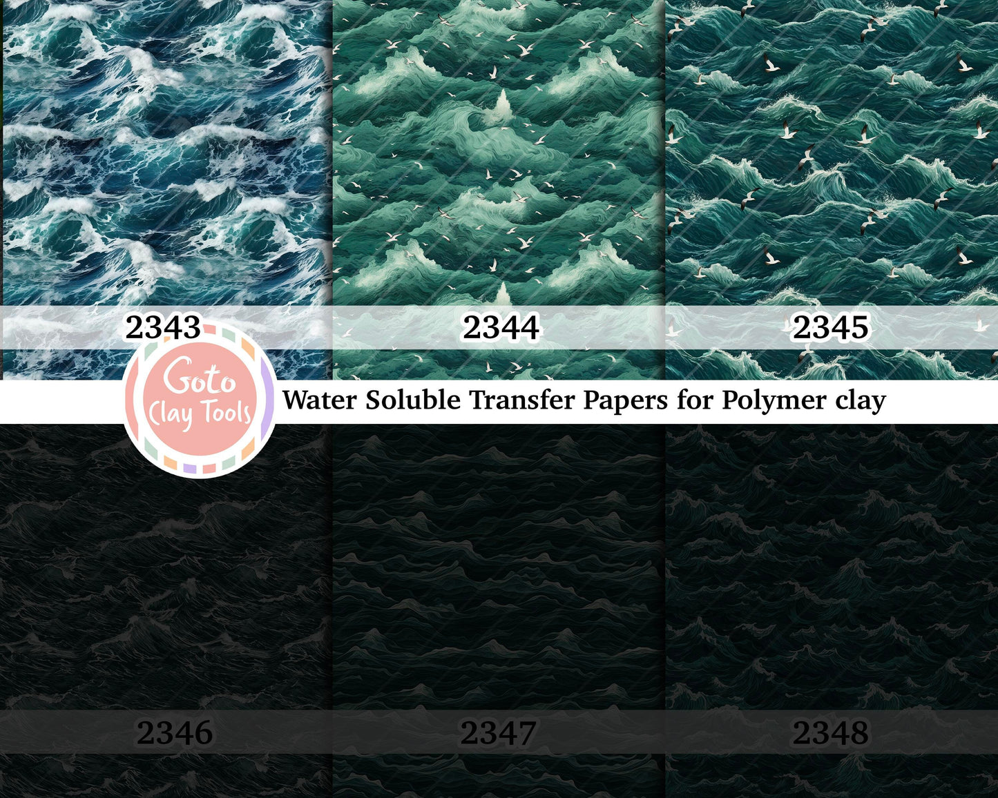 Water soluble Transfer paper for polymer clay, Green waves pattern, polymer clay image transfers, magic transfer paper
