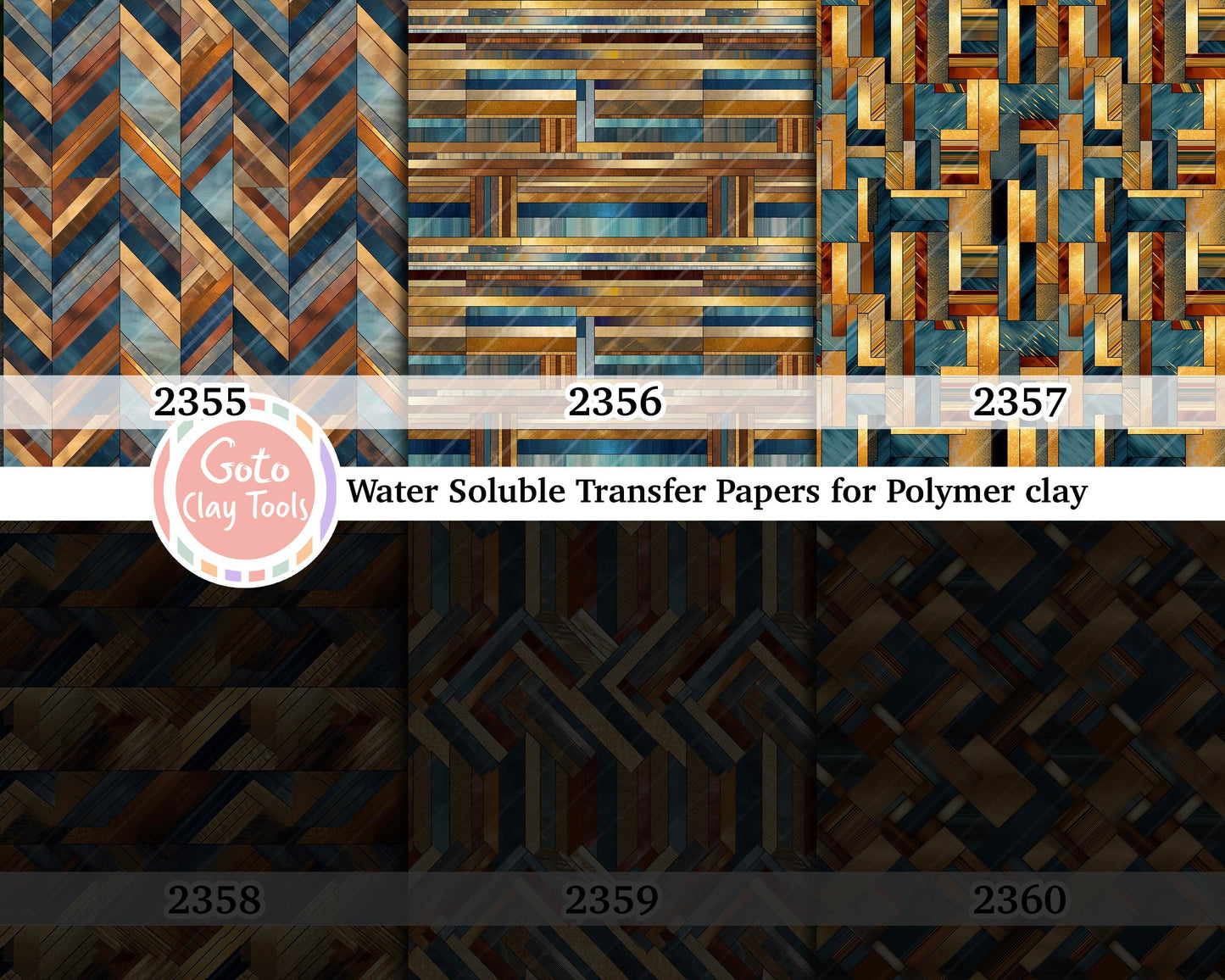 Water soluble Transfer paper for polymer clay, Teal and brown wooden flooring pattern, polymer clay image transfers, magic transfer paper
