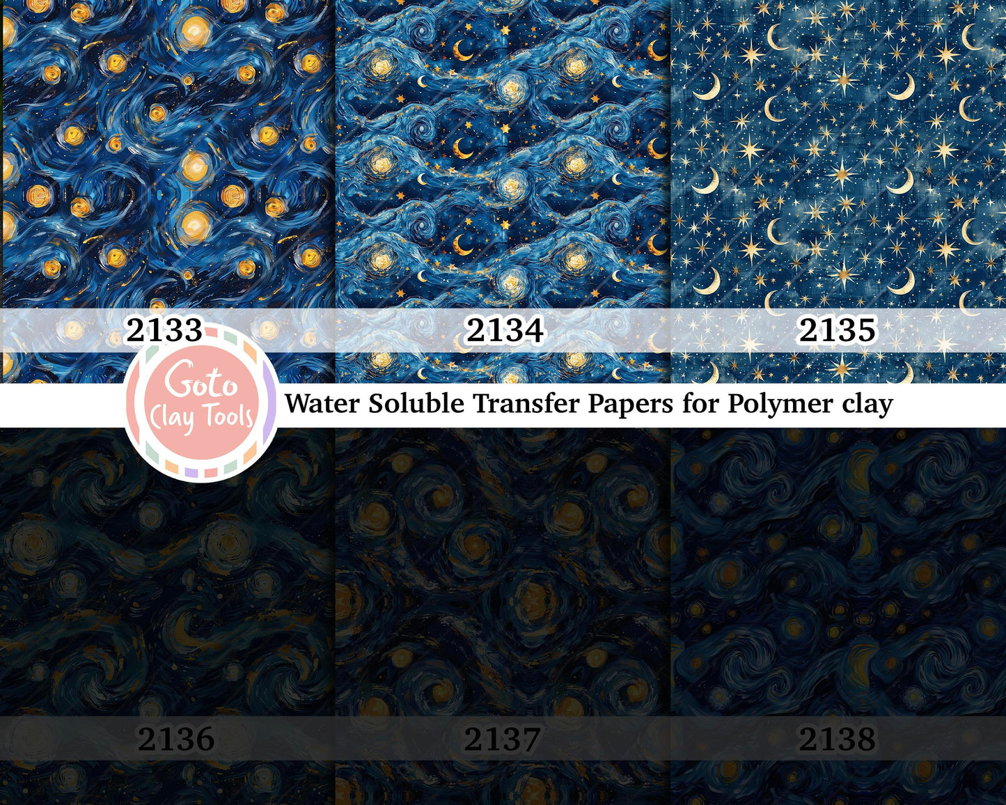 Water soluble Transfer paper for polymer clay, Stary night, polymer clay image transfers, magic transfer paper