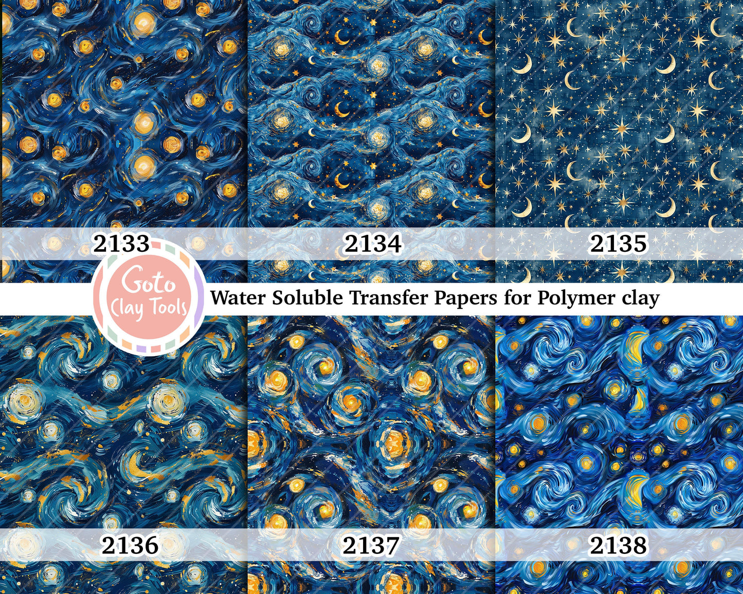 Water soluble Transfer paper for polymer clay, Stary night, polymer clay image transfers, magic transfer paper