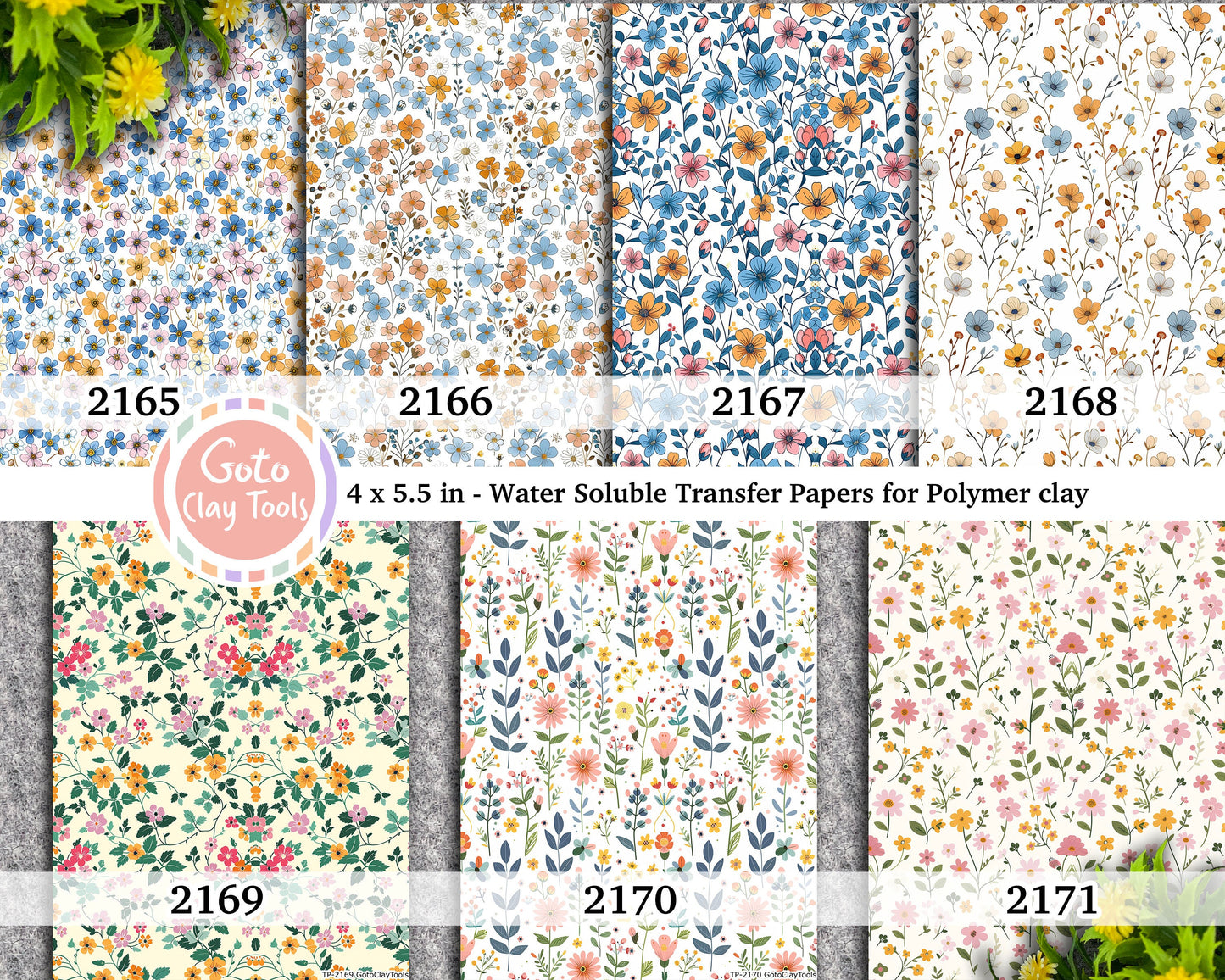 Ornamental floral Water soluble Transfer paper for polymer clay, Colorful county floral, polymer clay image transfers, magic transfer paper