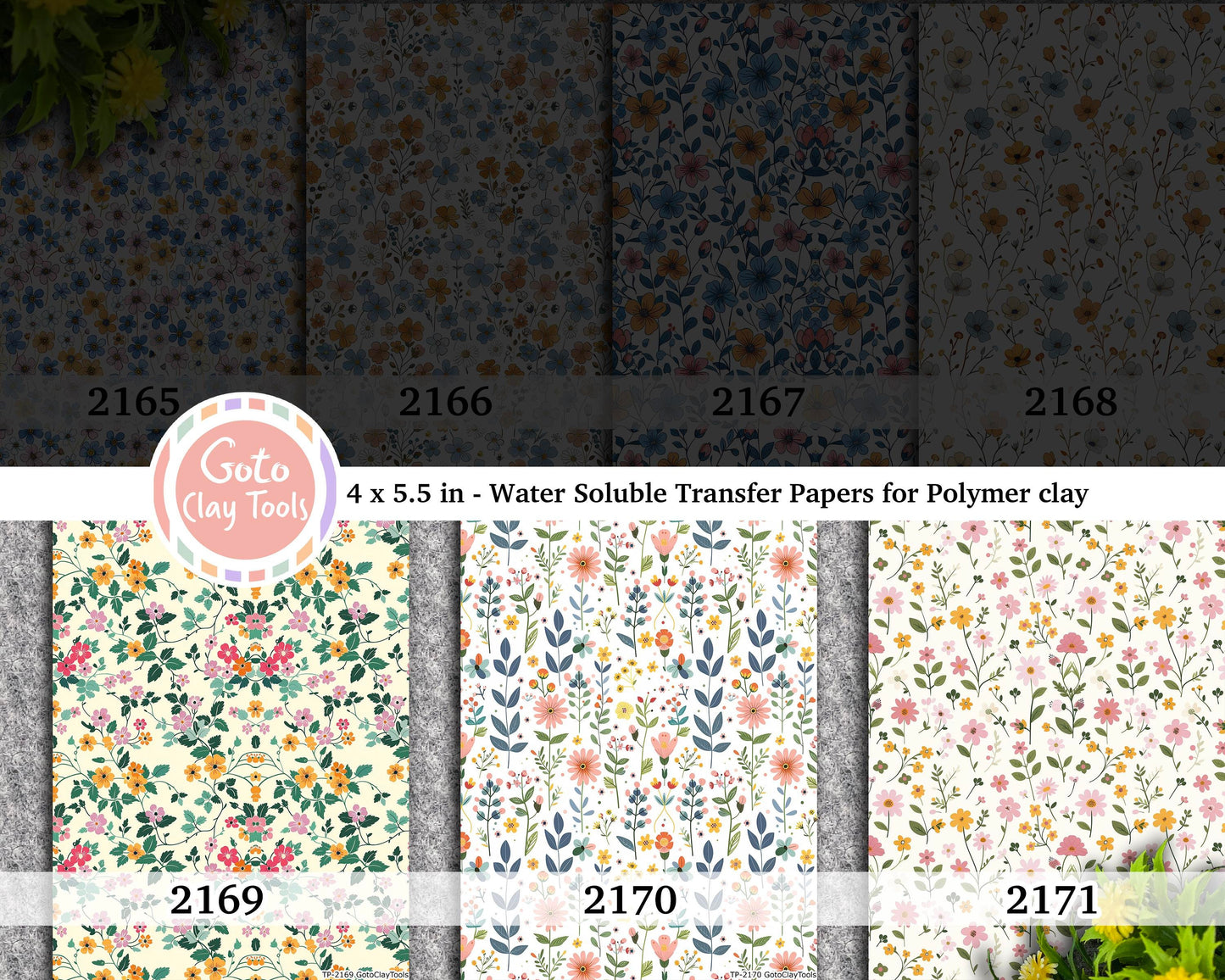 Ornamental floral Water soluble Transfer paper for polymer clay, Colorful county floral, polymer clay image transfers, magic transfer paper