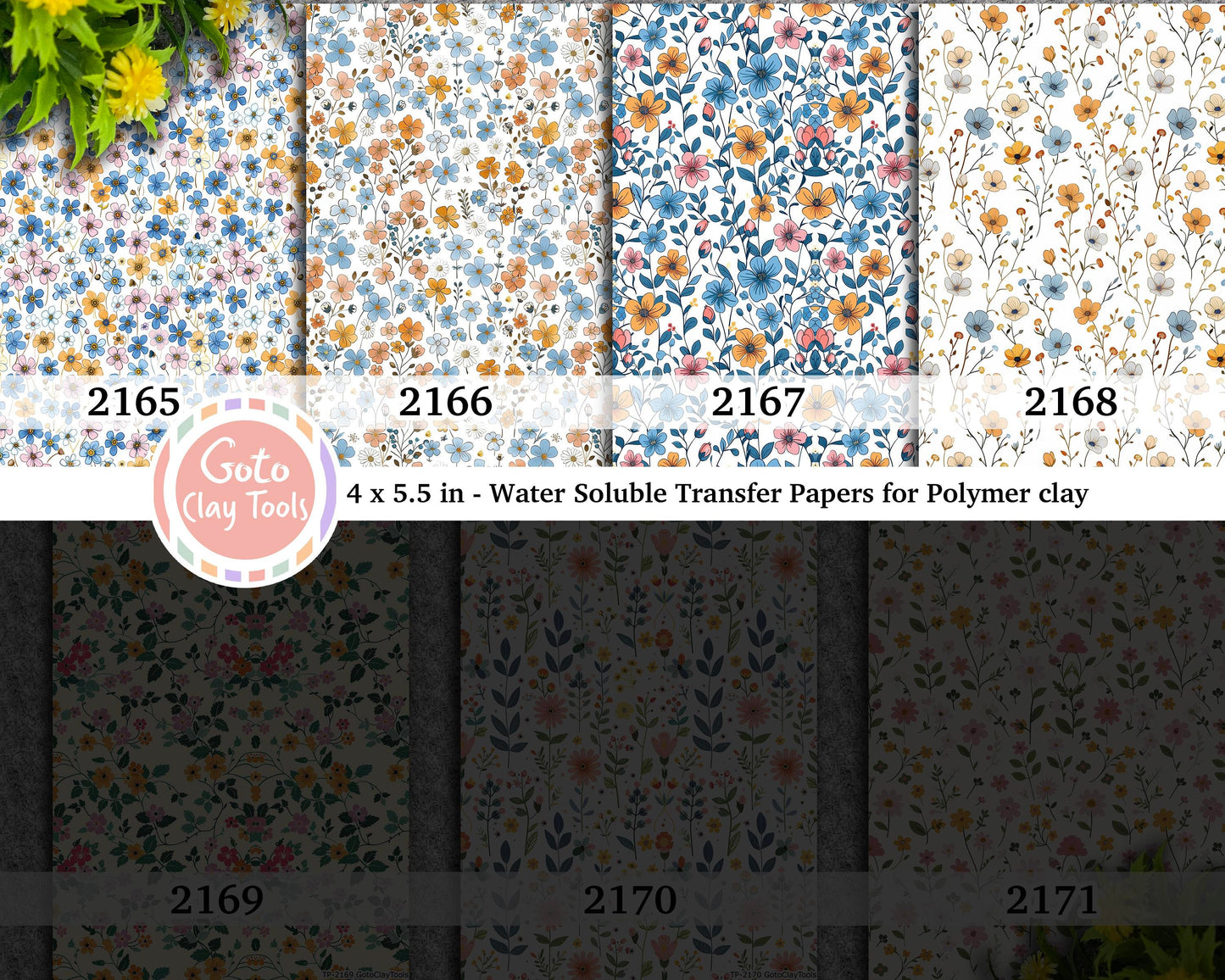 Ornamental floral Water soluble Transfer paper for polymer clay, Colorful county floral, polymer clay image transfers, magic transfer paper