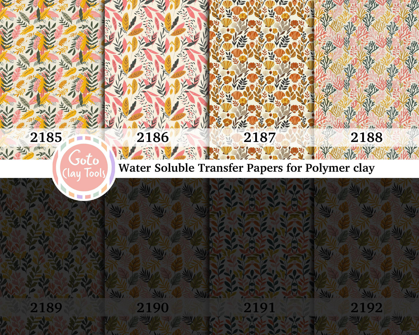 Water soluble Transfer paper for polymer clay, Bohemian Leaves and coral grass, polymer clay image transfers, magic transfer paper