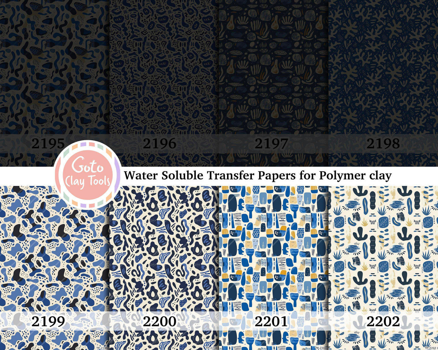 Water soluble Transfer paper for polymer clay, Blue Matisse pattern, polymer clay image transfers, magic transfer paper