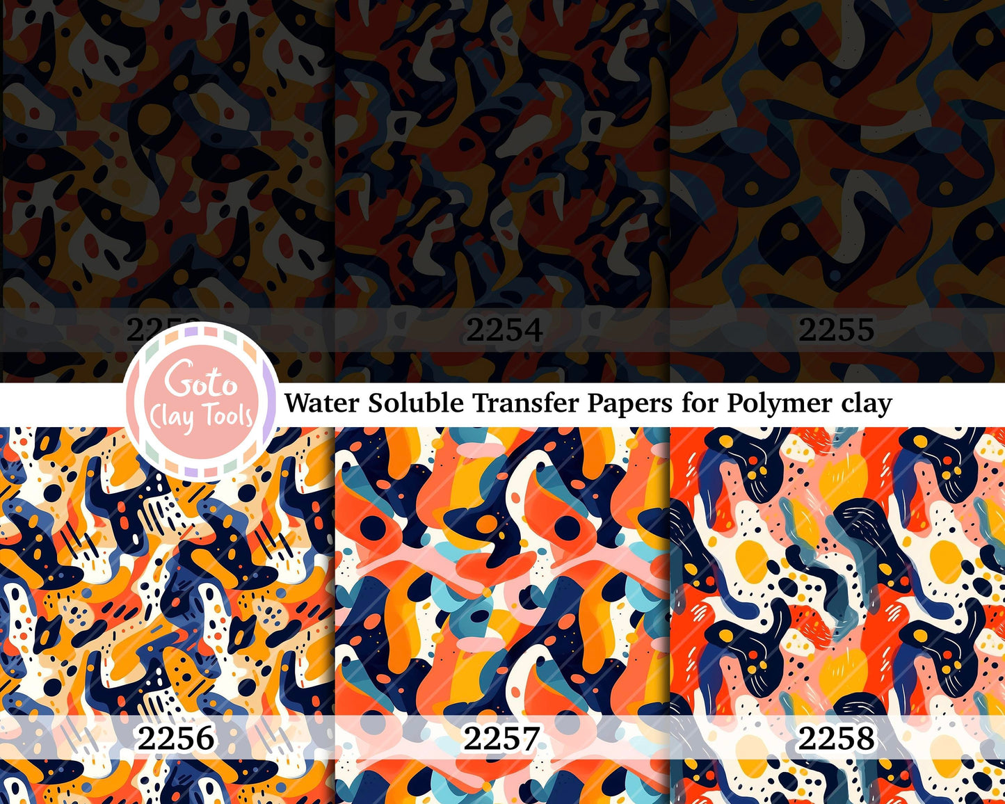 Water soluble Transfer paper for polymer clay, Colorful abstract pattern, polymer clay image transfers, magic transfer paper