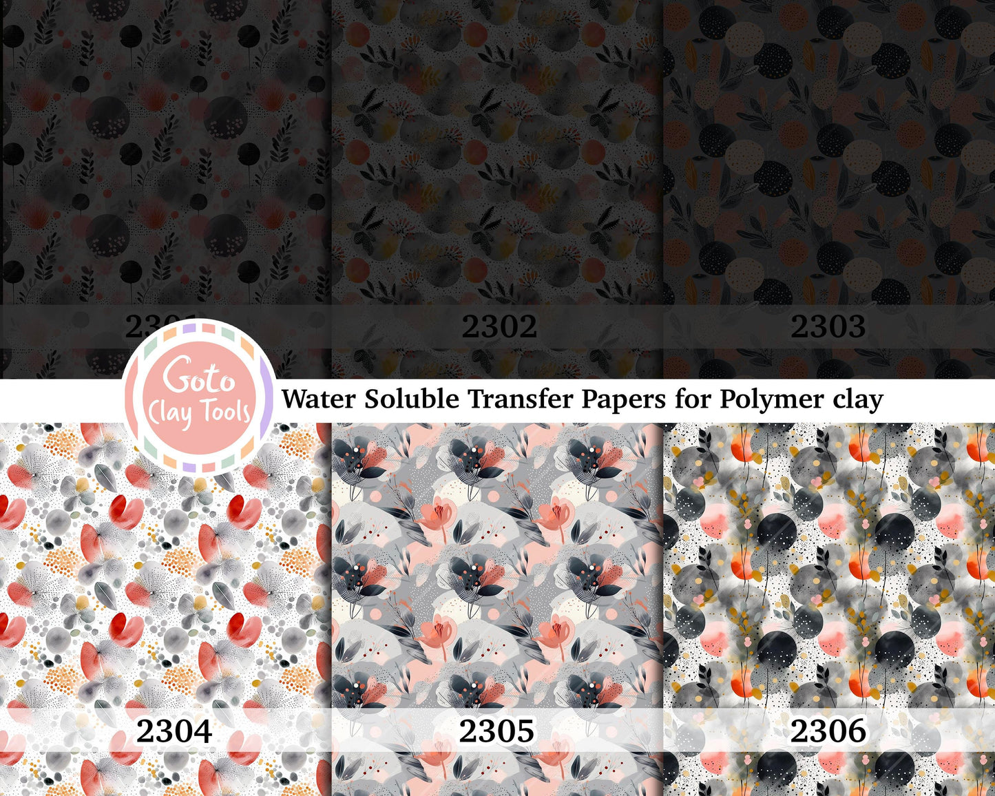 Water soluble Transfer paper for polymer clay, Watercolor circle and leaf pattern, polymer clay image transfers, magic transfer paper