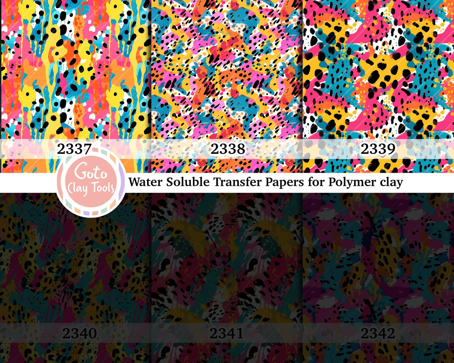 Water soluble Transfer paper for polymer clay, Abstract colorful splashes pattern, polymer clay image transfers, magic transfer paper
