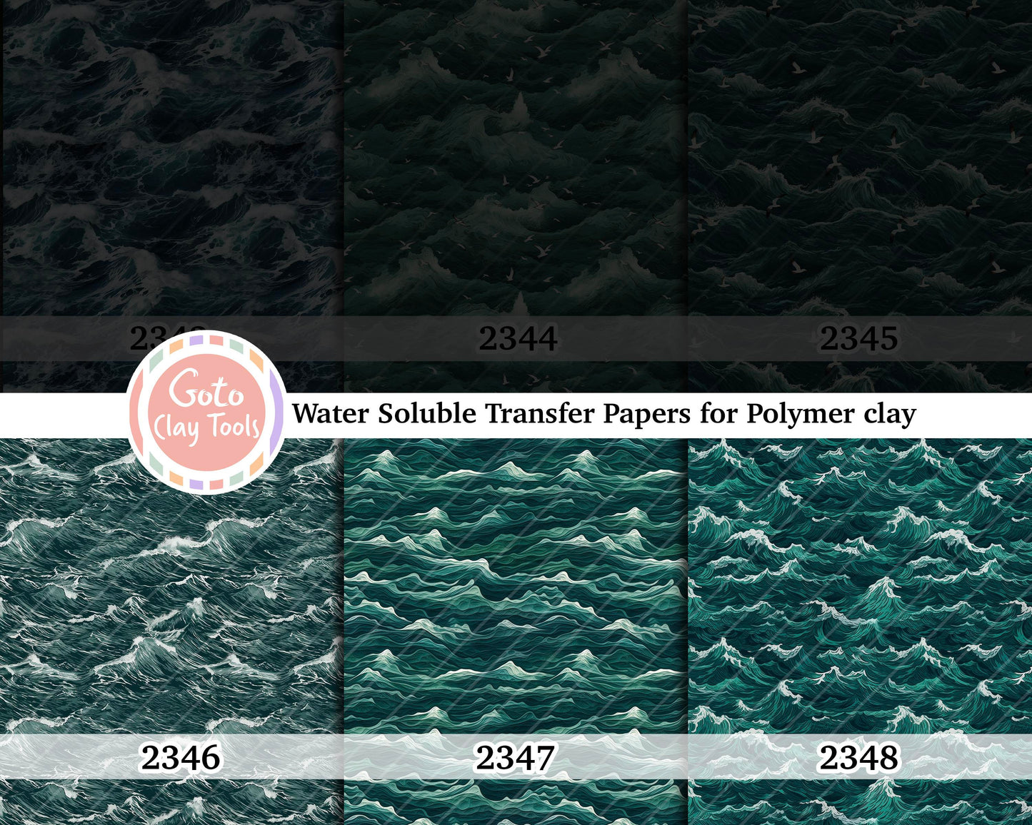Water soluble Transfer paper for polymer clay, Green waves pattern, polymer clay image transfers, magic transfer paper