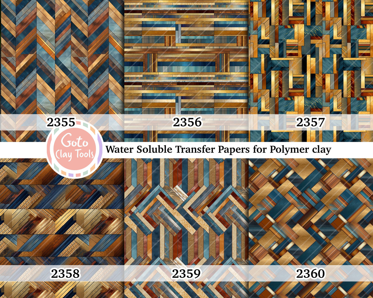 Water soluble Transfer paper for polymer clay, Teal and brown wooden flooring pattern, polymer clay image transfers, magic transfer paper