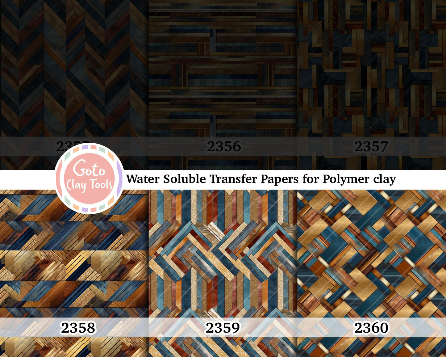 Water soluble Transfer paper for polymer clay, Teal and brown wooden flooring pattern, polymer clay image transfers, magic transfer paper