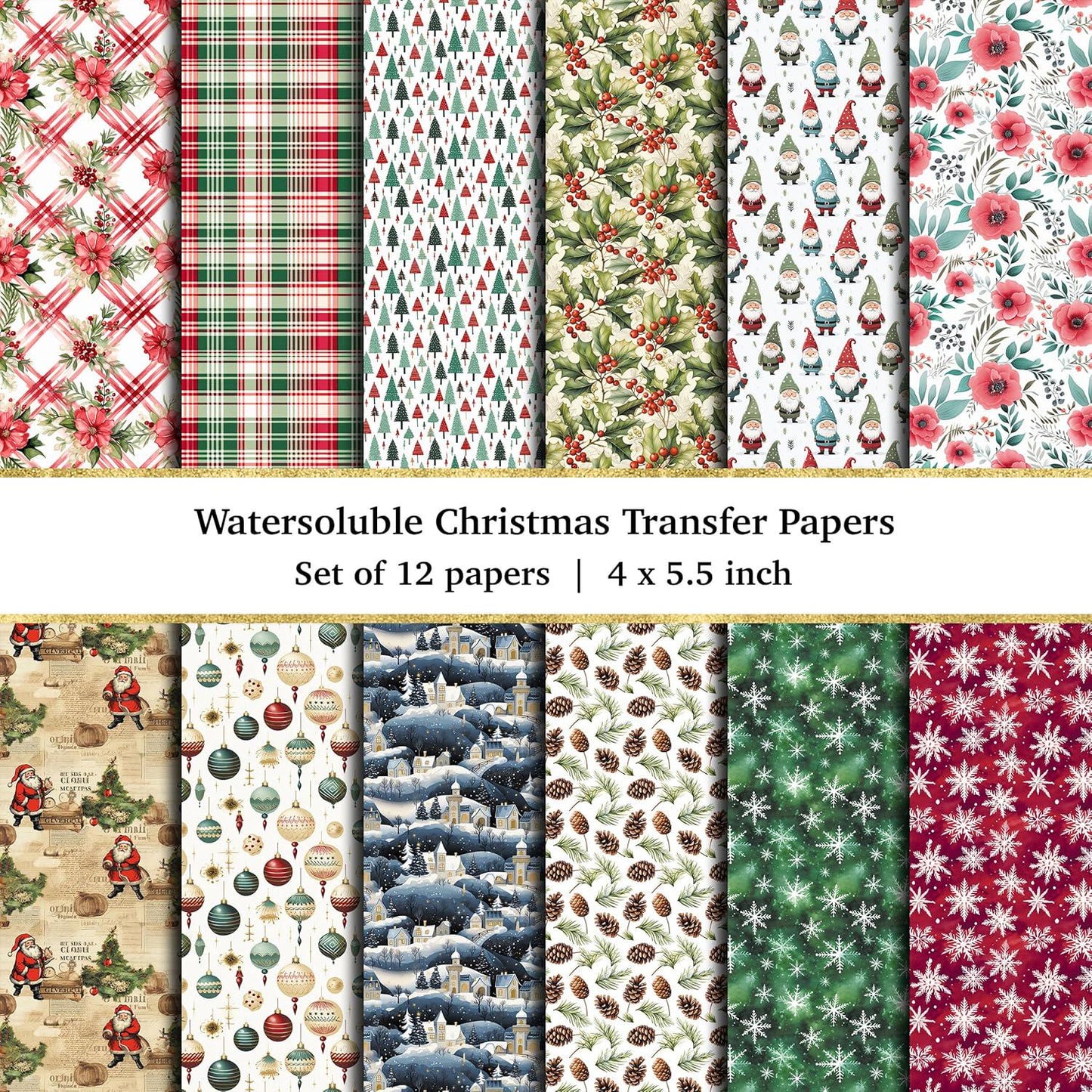 Christmas Clay transfer Papers, Polymer Clay Transfer Paper, Watersoluble Clay Transfer for Jewelry making - 12 PCS MEGA PACK
