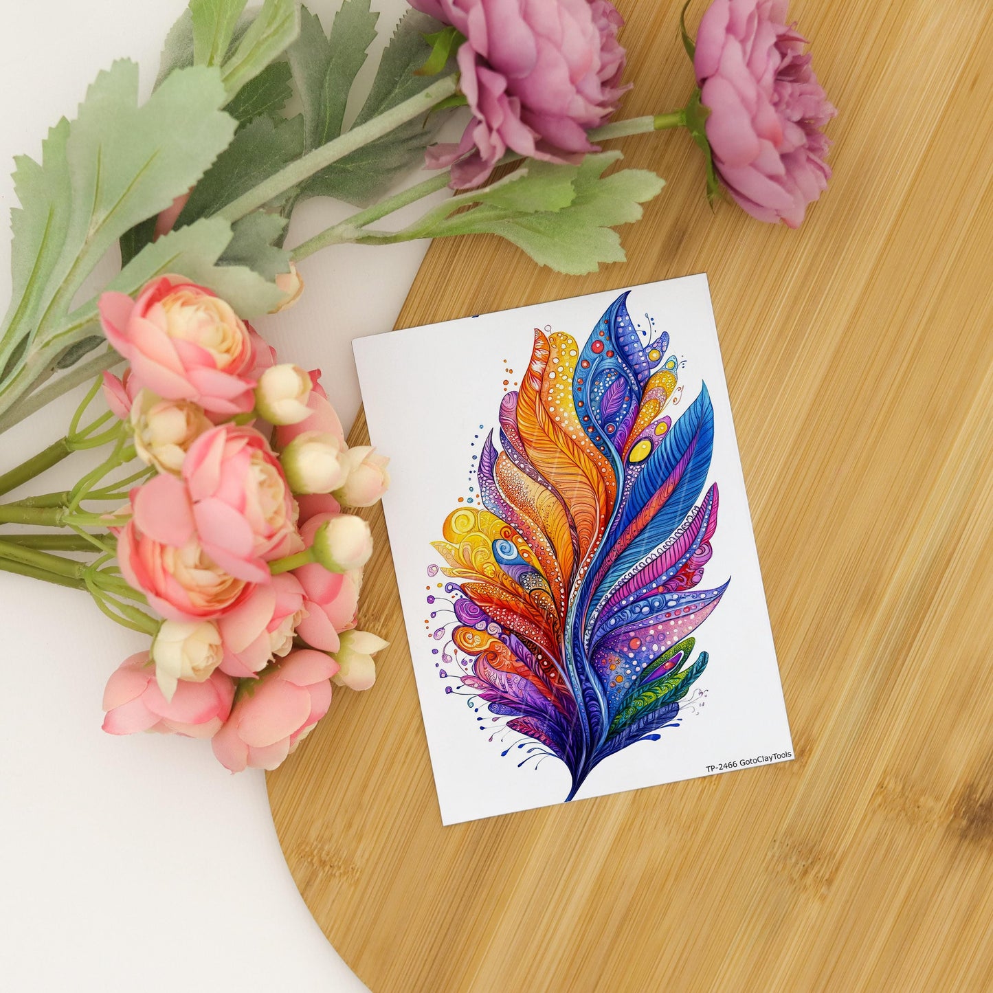 Peacock Zentangle Transfer Paper for Polymer Clay (4x5.5 inches)