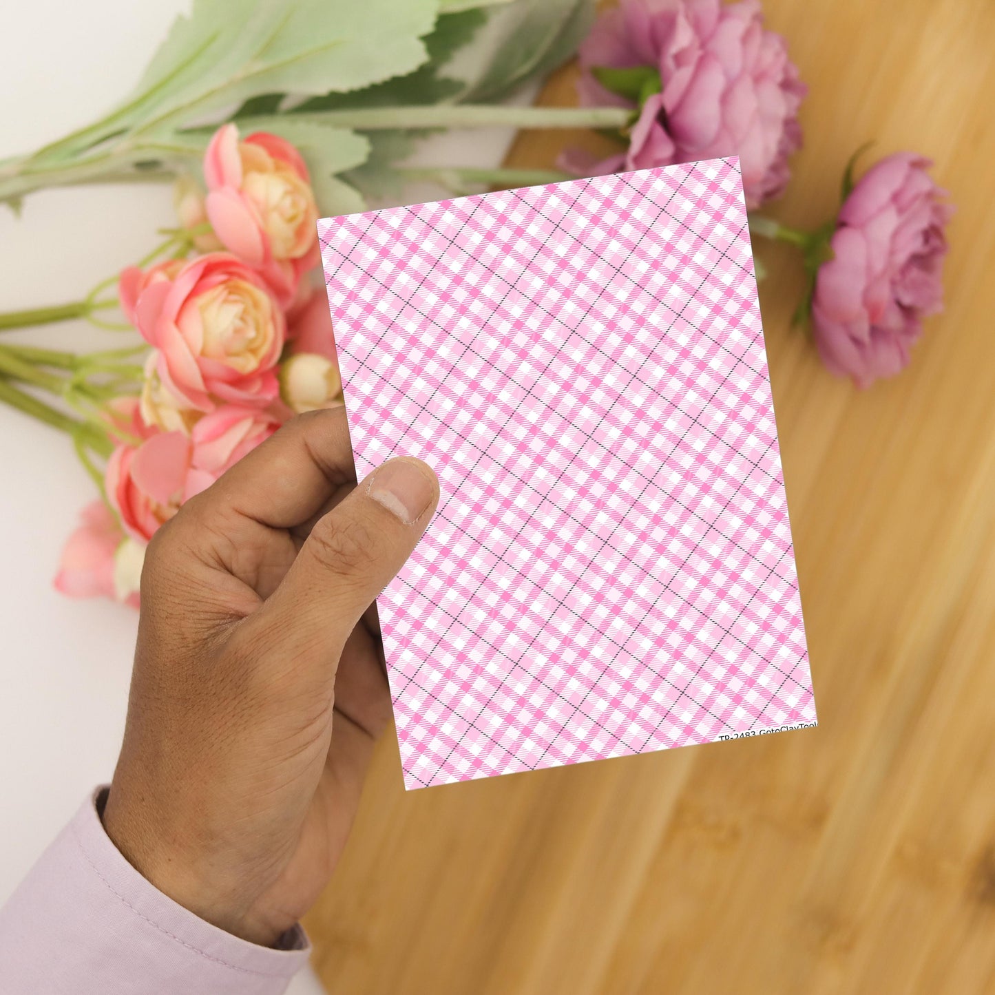 Pink Plaids Polymer Clay Transfer Sheet, Clay Transfer Paper, Valentine Tartan transfer, polymer clay image transfers, magic transfer paper