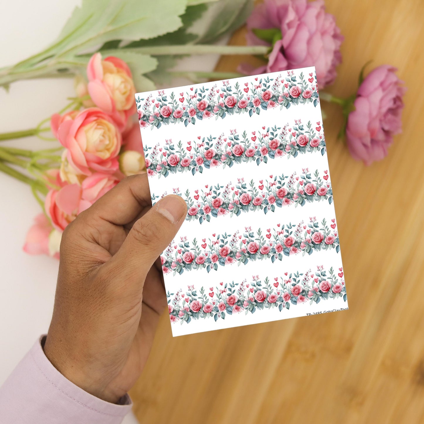 Rose Border Polymer Clay Transfer Sheet, Clay Transfer Paper, Valentine Flower transfer, polymer clay image transfers, magic transfer paper