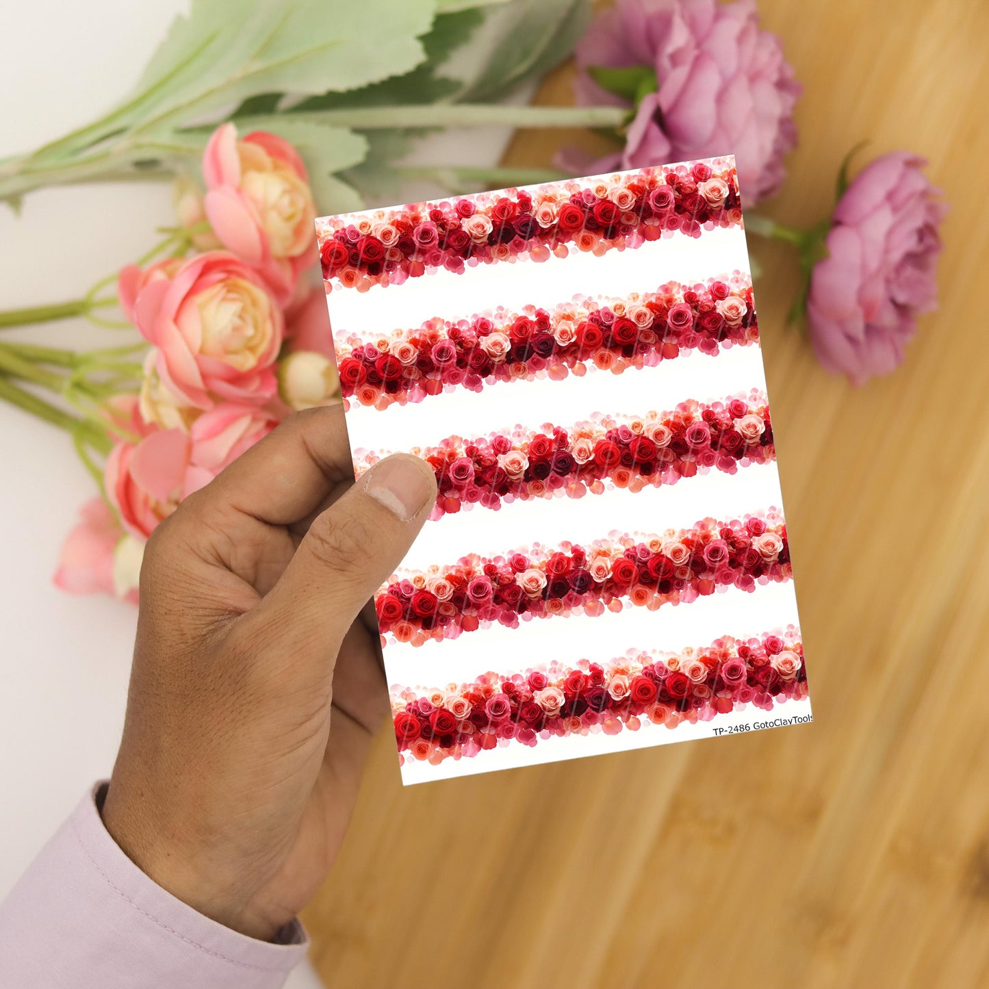Rose Border Polymer Clay Transfer Sheet, Clay Transfer Paper, Valentine Flower transfer, polymer clay image transfers, magic transfer paper