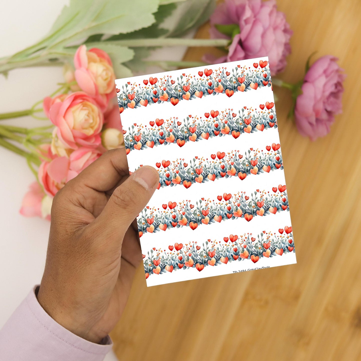Rose Border Polymer Clay Transfer Sheet, Clay Transfer Paper, Valentine Flower transfer, polymer clay image transfers, magic transfer paper