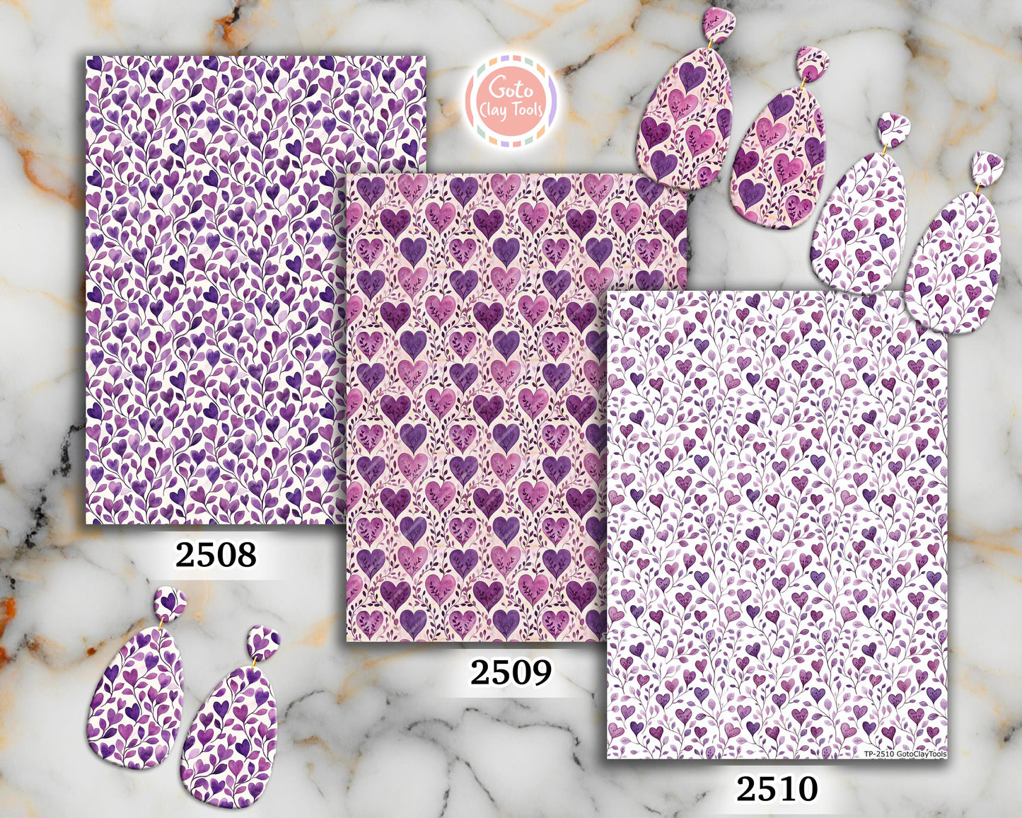 Purple Heart Polymer Clay Transfer Sheet, Clay Transfer Paper, Heart vine Clay transfer, polymer clay image transfers, magic transfer paper