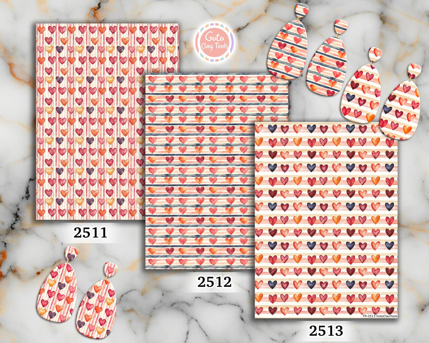 Heart Stripes Polymer Clay Transfer Sheet, Clay Transfer Paper, Heart Clay transfer, polymer clay image transfers, magic transfer paper
