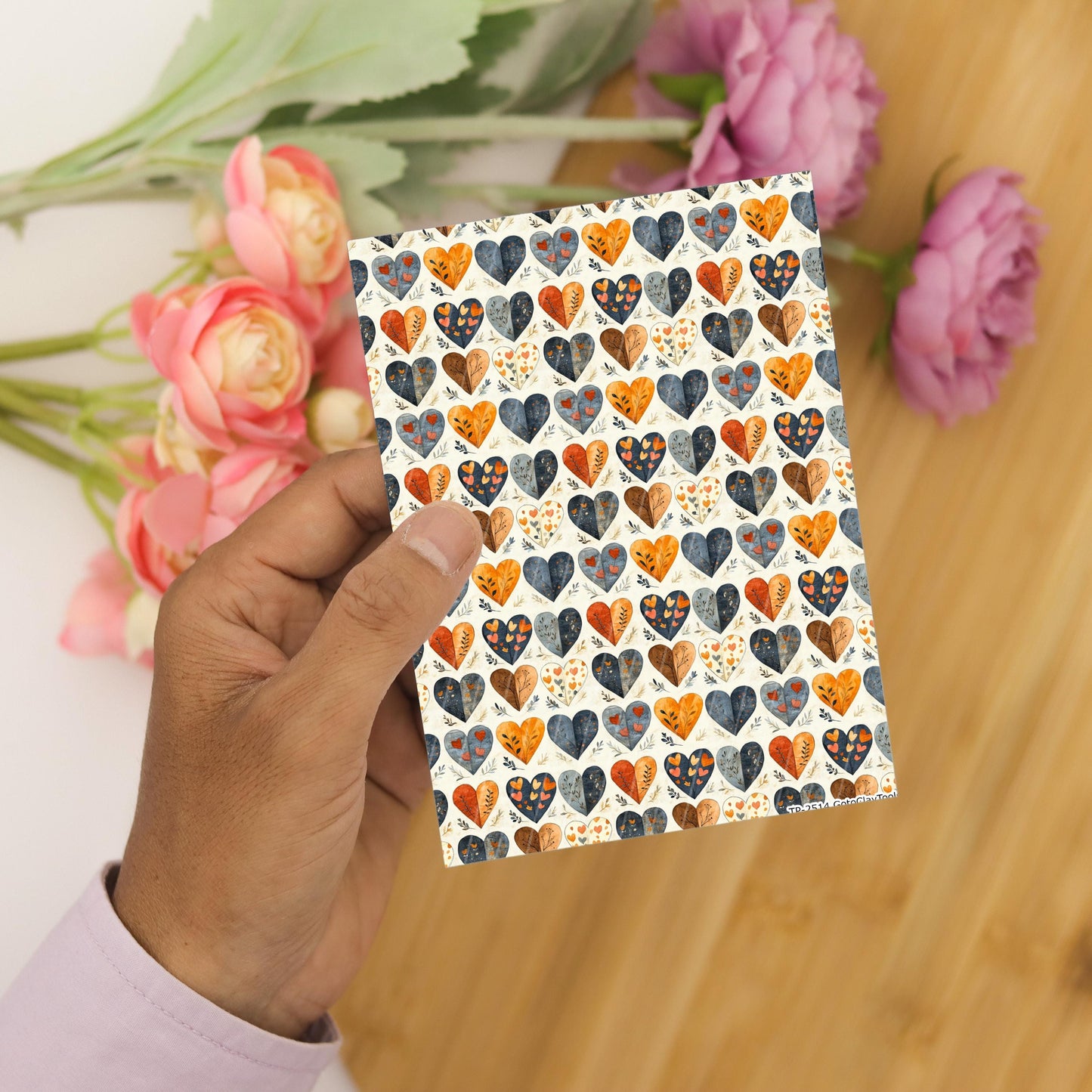 Watercolor Heart Polymer Clay Transfer Sheet, Clay Transfer Paper, Heart Clay transfer, polymer clay image transfers, magic transfer paper