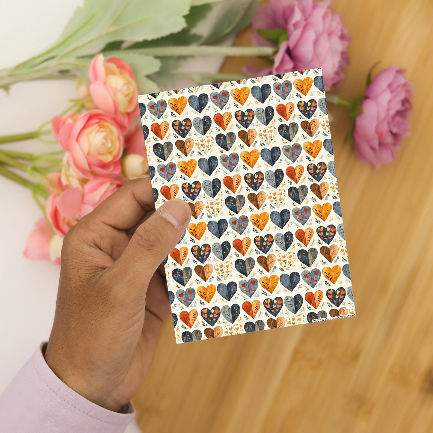 Watercolor Heart Polymer Clay Transfer Sheet: Valentine's Day Design