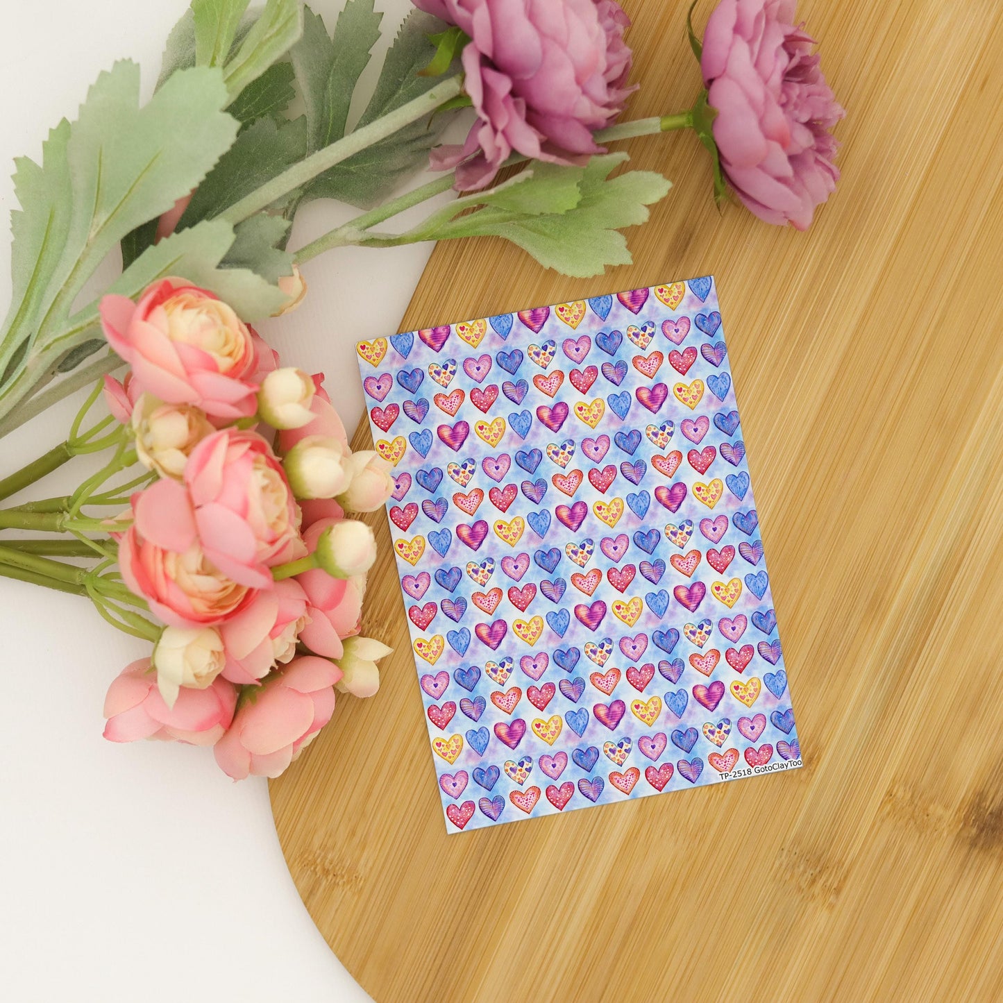 Colorful Heart Polymer Clay Transfer Sheet, Clay Transfer Paper, Heart Clay transfer, polymer clay image transfers, magic transfer paper