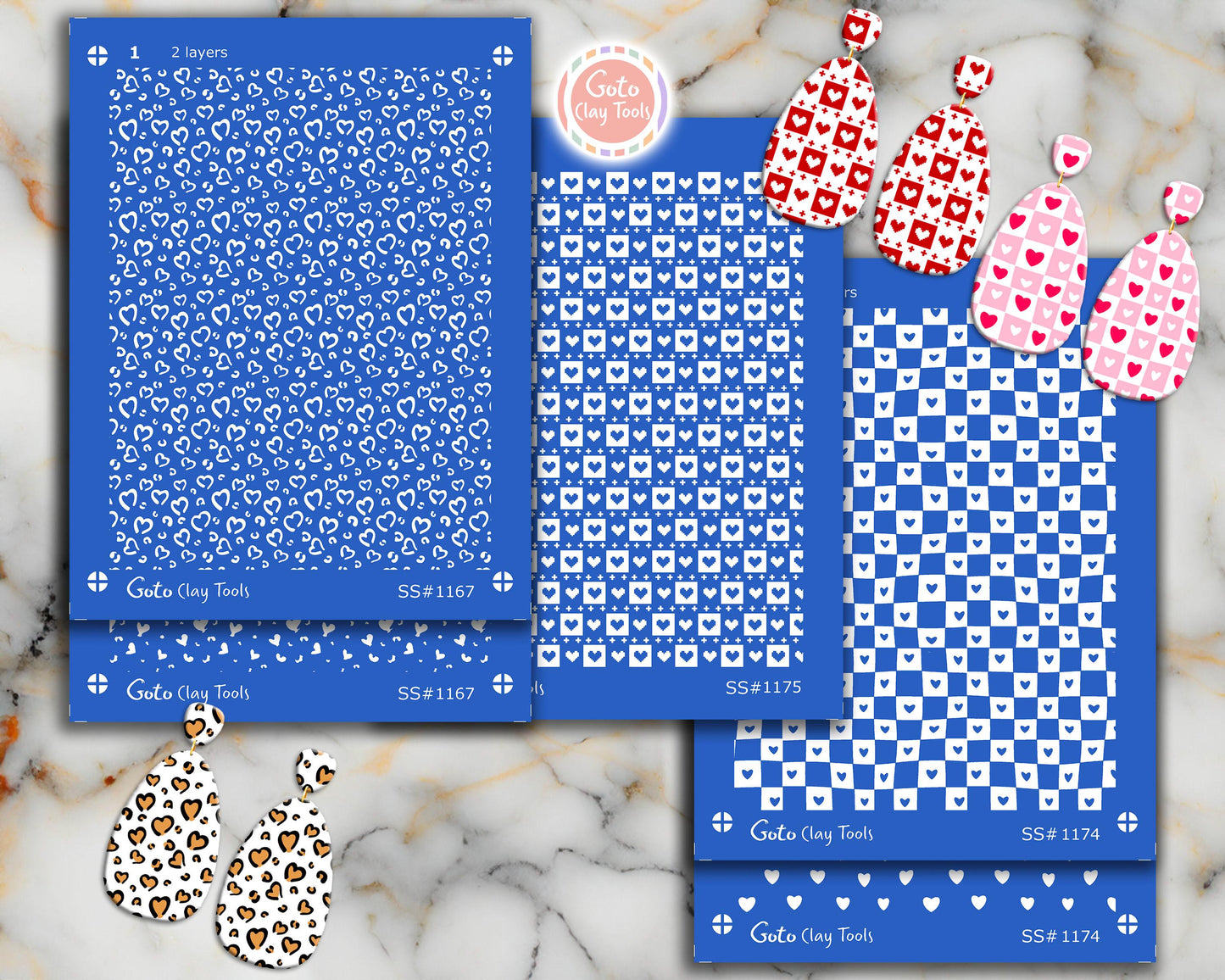 Checkered Heart Silk screen for Polymer Clay Earring, Clay Stencils, Clay Earring Silkscreen, Silkscreen for Polymer Clay SS-VAL-25-3