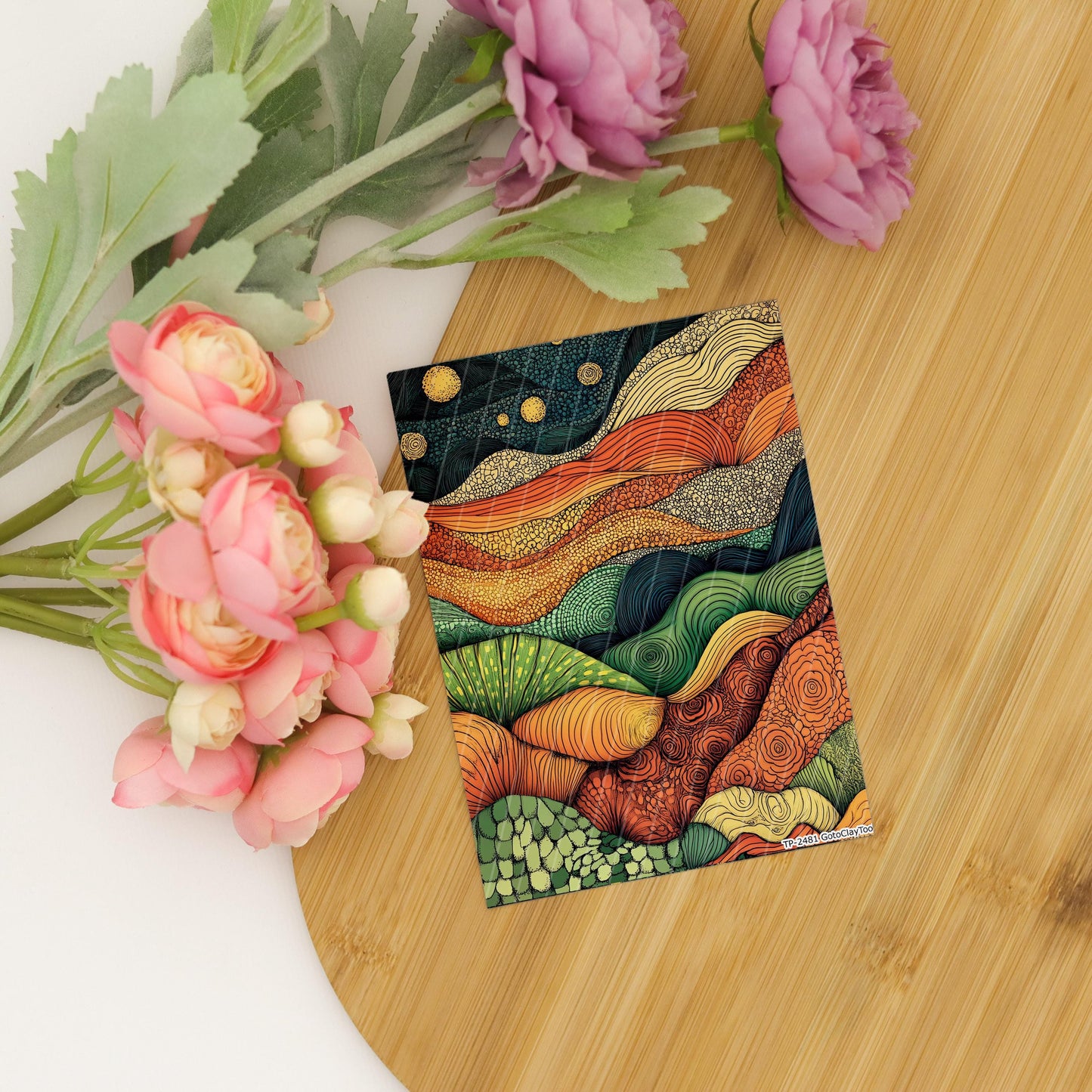 Earthy Zentangle Transfer Paper for Polymer Clay: Colorful waves (4x5.5 inches)