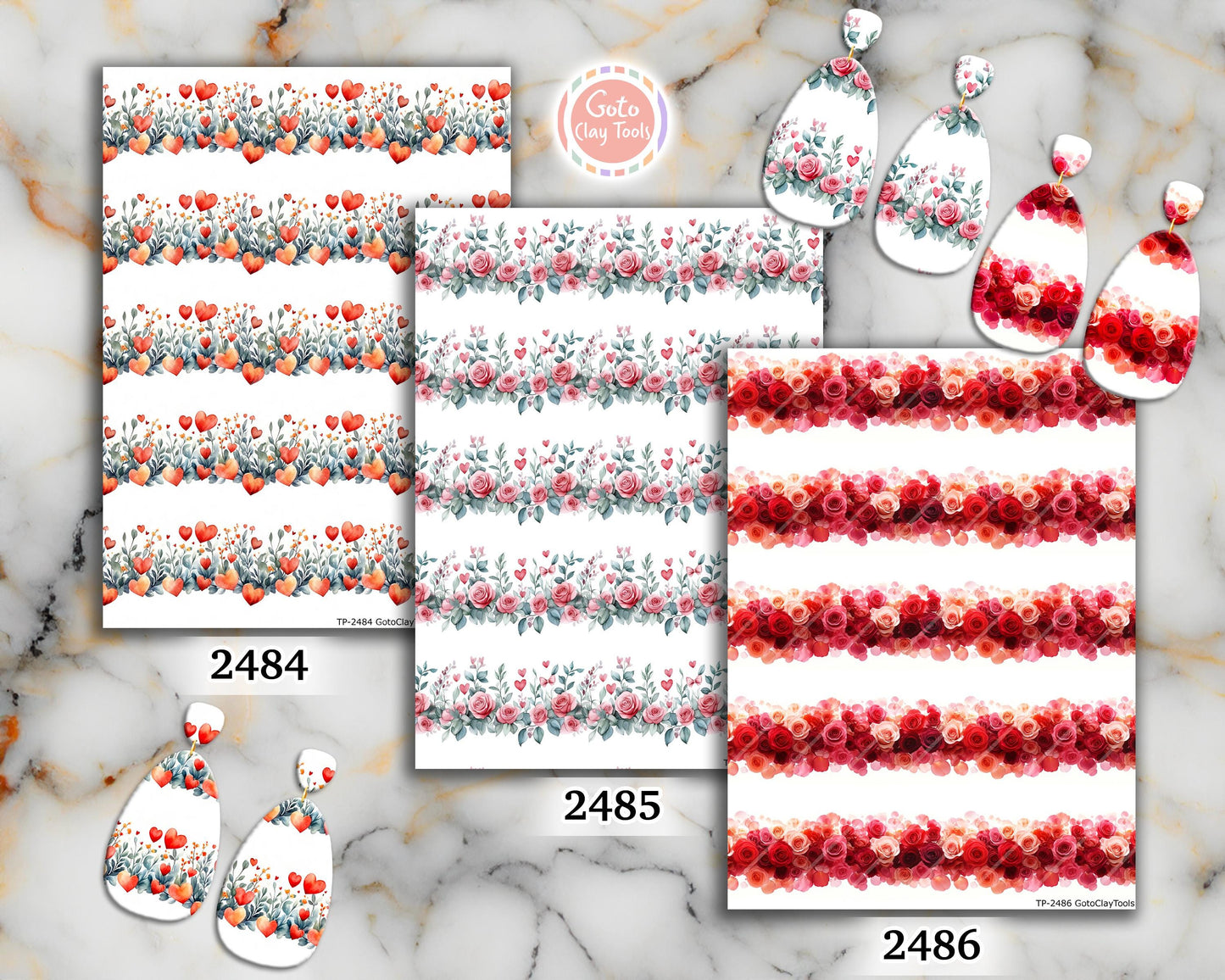 Rose Border Polymer Clay Transfer Sheet, Clay Transfer Paper, Valentine Flower transfer, polymer clay image transfers, magic transfer paper