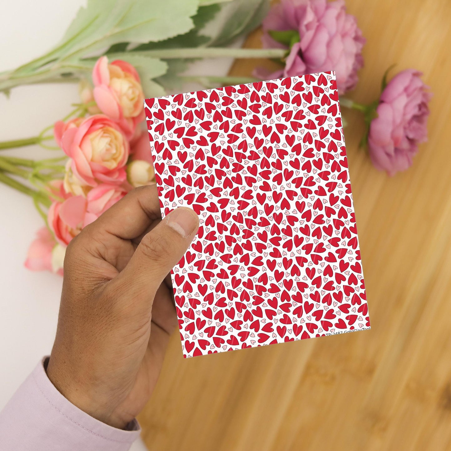 Valentine Heart Polymer Clay Transfer Sheet: Love & Kisses