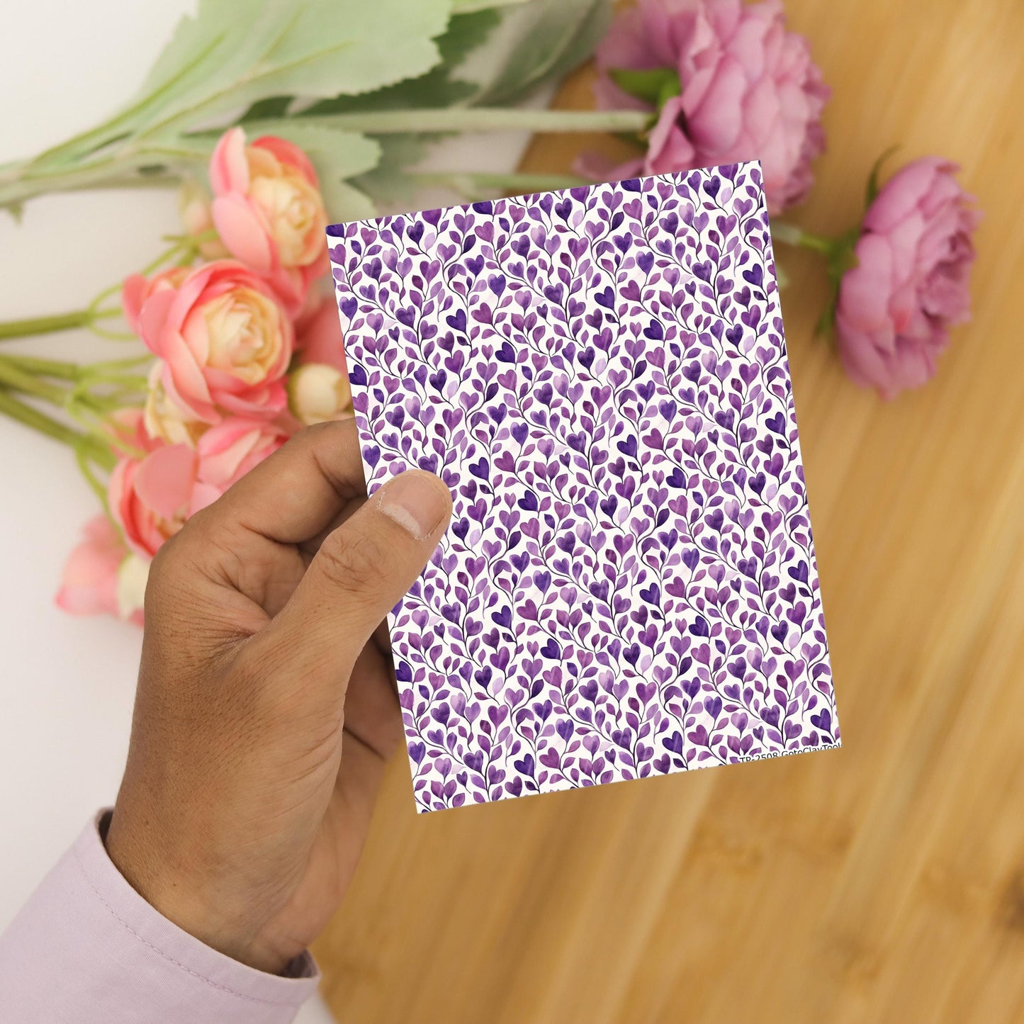 Purple Heart Polymer Clay Transfer Sheet, Clay Transfer Paper, Heart vine Clay transfer, polymer clay image transfers, magic transfer paper