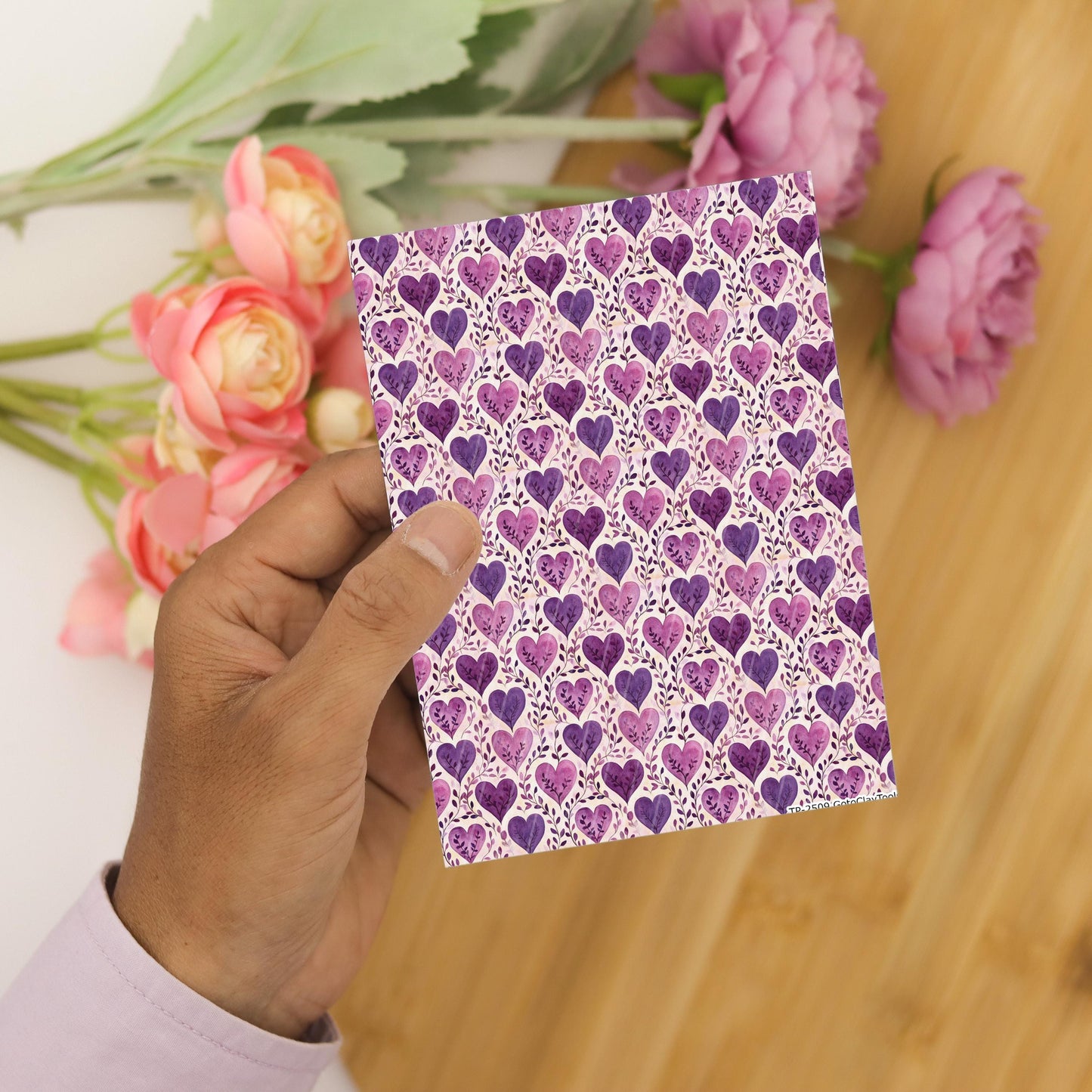 Purple Heart Polymer Clay Transfer Sheet, Clay Transfer Paper, Heart vine Clay transfer, polymer clay image transfers, magic transfer paper
