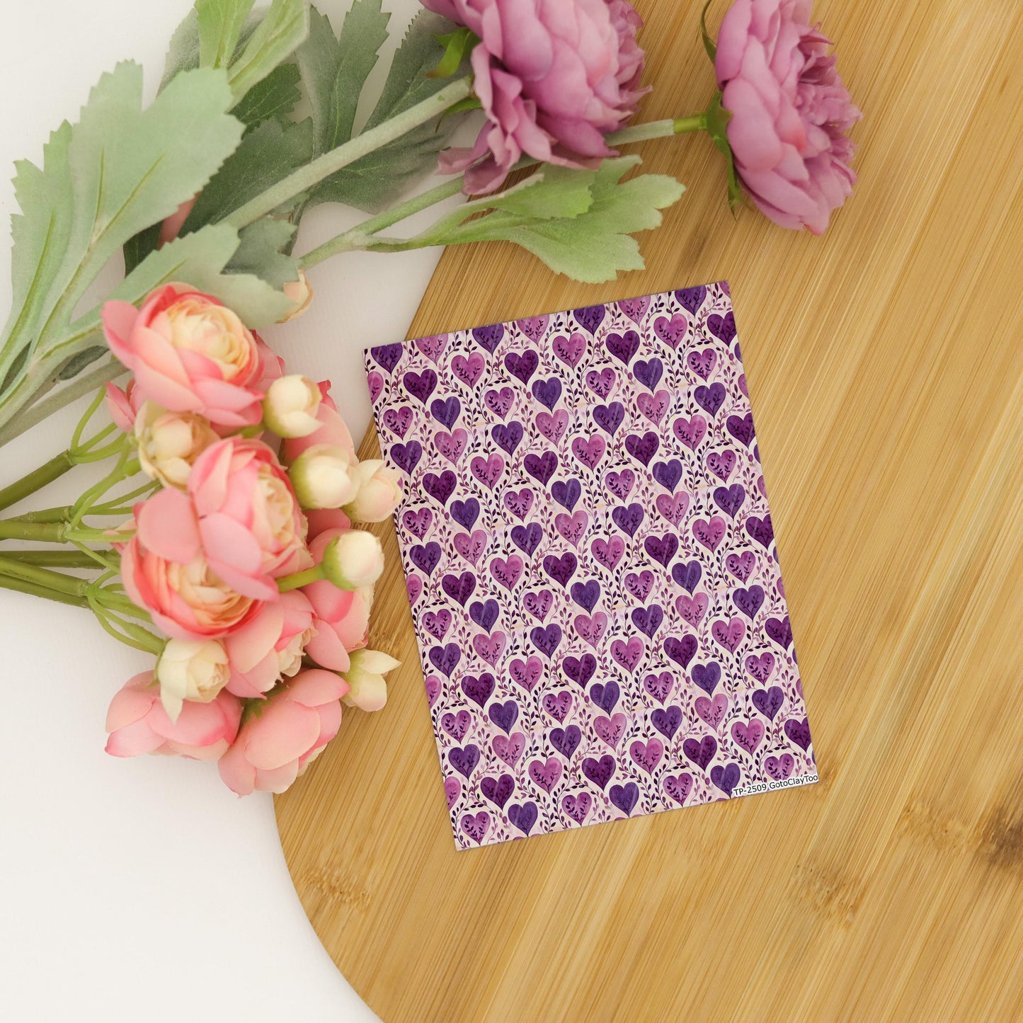 Purple Heart Polymer Clay Transfer Sheet, Clay Transfer Paper, Heart vine Clay transfer, polymer clay image transfers, magic transfer paper
