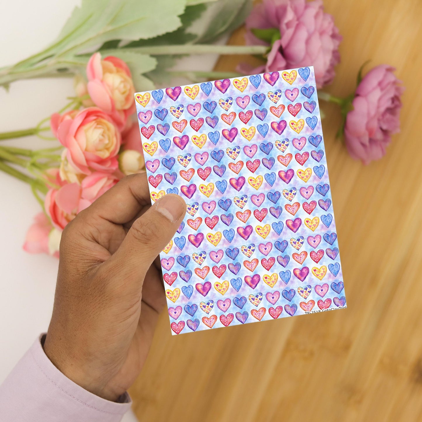 Colorful Heart Polymer Clay Transfer Sheet, Clay Transfer Paper, Heart Clay transfer, polymer clay image transfers, magic transfer paper