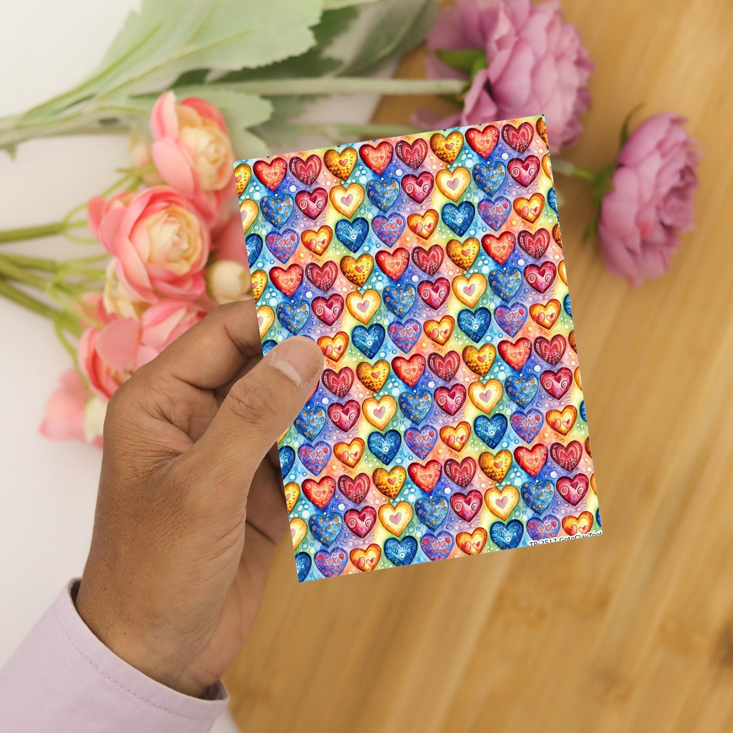 Colorful Heart Polymer Clay Transfer Sheet, Clay Transfer Paper, Heart Clay transfer, polymer clay image transfers, magic transfer paper