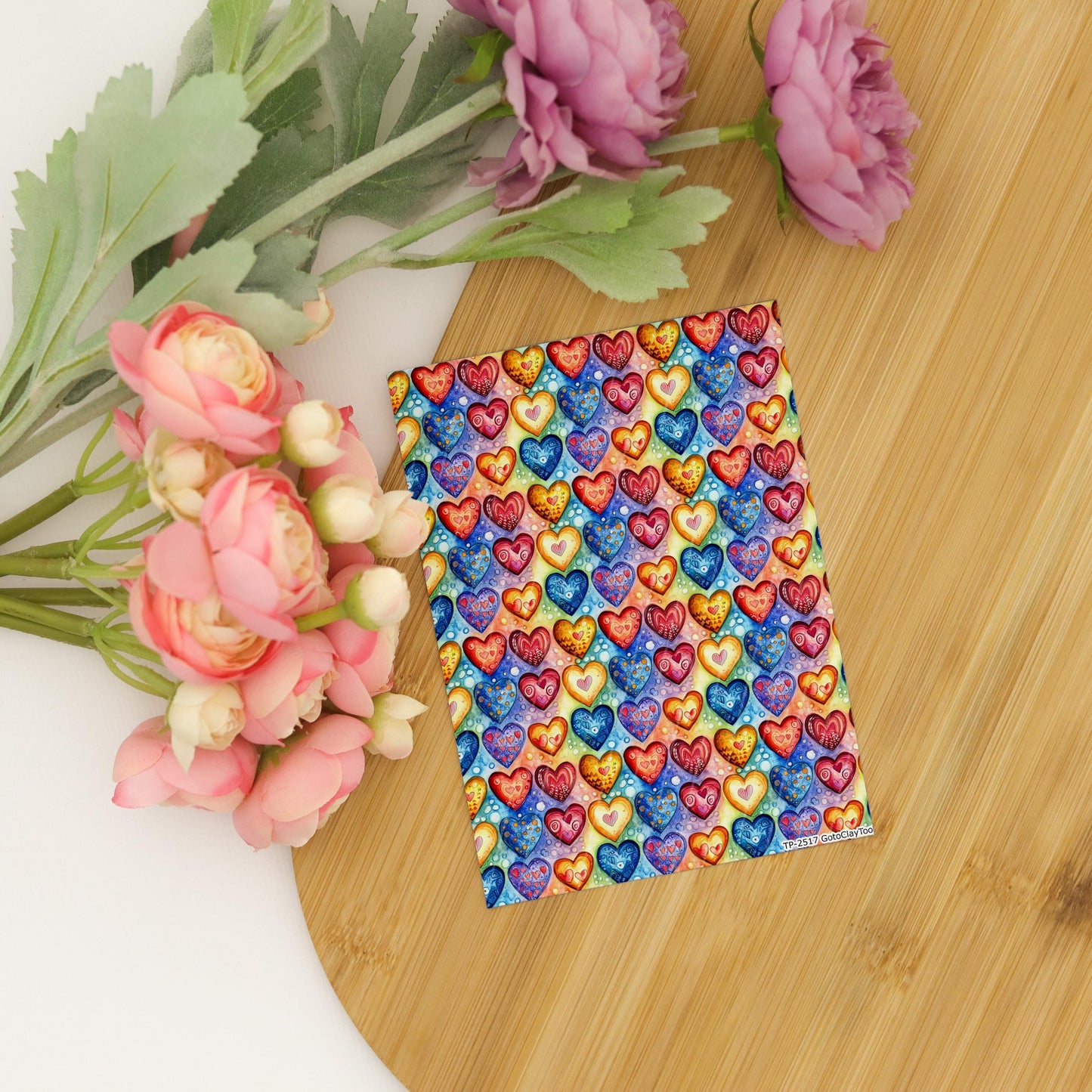 Colorful Heart Polymer Clay Transfer Sheet, Clay Transfer Paper, Heart Clay transfer, polymer clay image transfers, magic transfer paper