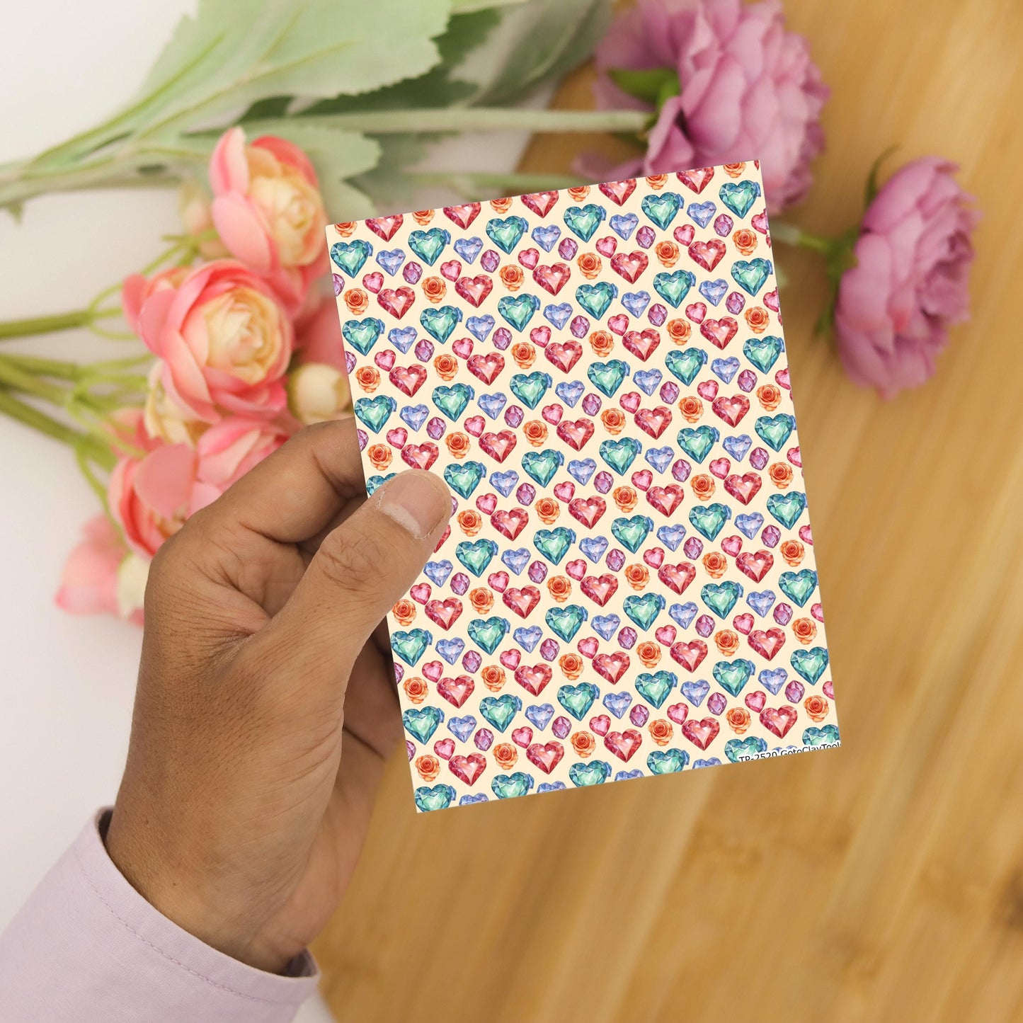 Heart Diamond Polymer Clay Transfer Sheet: Valentine Rose Design