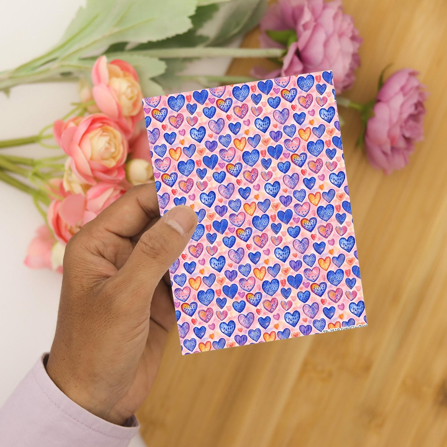 Heart Diamond Polymer Clay Transfer Sheet: Valentine Rose Design