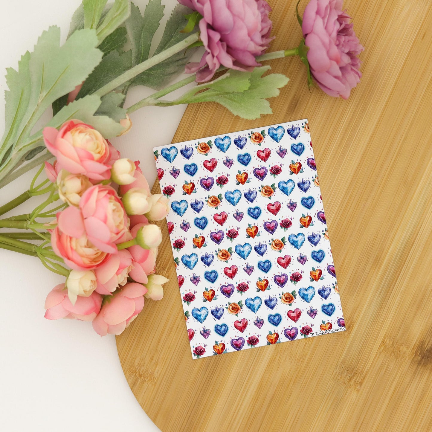 Rose Heart Polymer Clay Transfer Sheet: Valentine Design