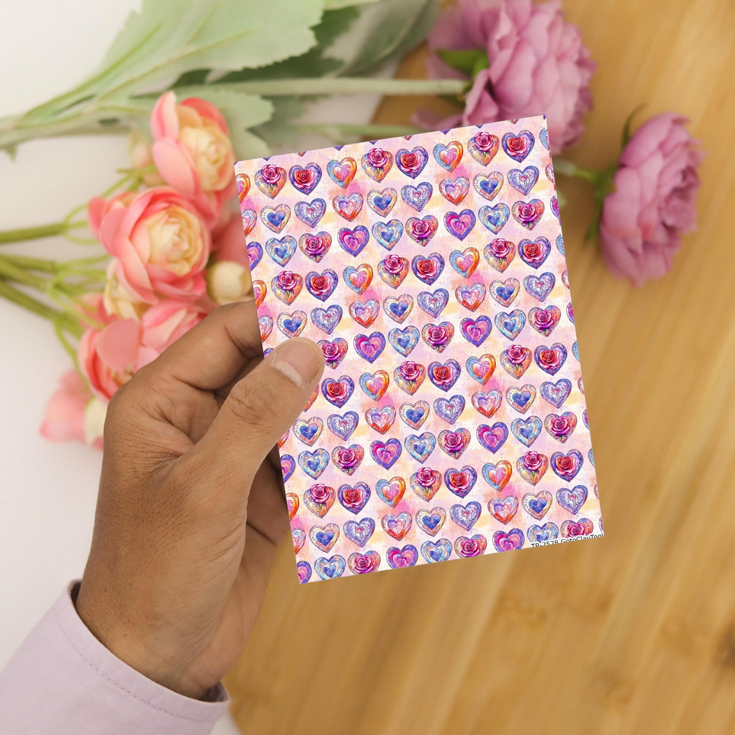 Rose Heart Polymer Clay Transfer Sheet, Clay Transfer Paper, Diamond heart Clay transfer, polymer clay image transfers, magic transfer paper