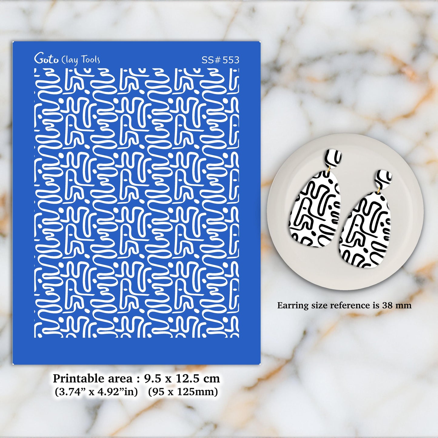 Abstract squiggle Silkscreen for Polymer Clay Earring making, Clay Stencils, Clay Earring Silkscreen, Polymer Clay Supplies SS#553
