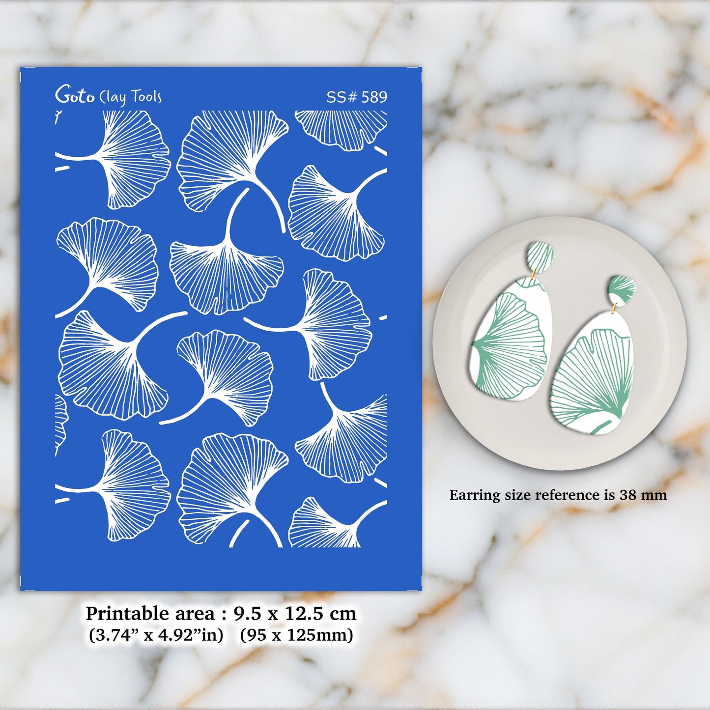 Ginkgo Leaf Silkscreen for Polymer Clay Earrings: Jewelry Making Stencil SS#589