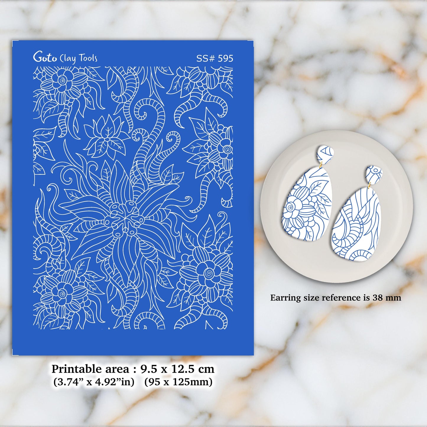 Floral Silkscreen for Polymer Clay Earrings: Hand-Drawn Stencil (3.74x4.92" Printable Area) SS#595