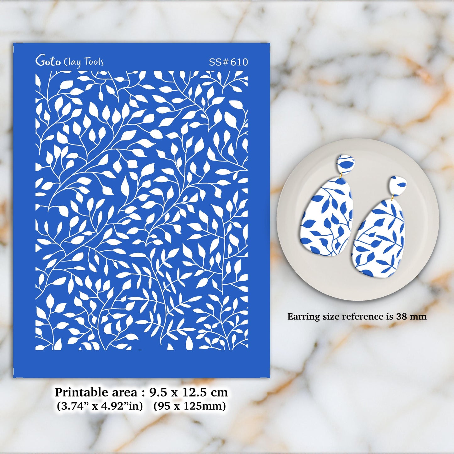 Leaves Silkscreen for Polymer Clay Earrings: Jewelry Making Stencil SS#610